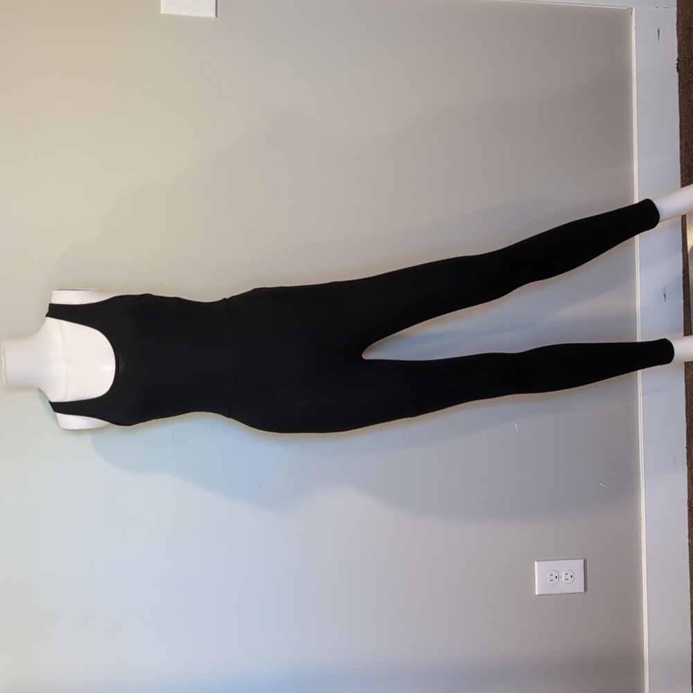SHEIN Black Scoop Neck Criss Cross Back Stretchy Ribbed Knit Catsuit Size XS